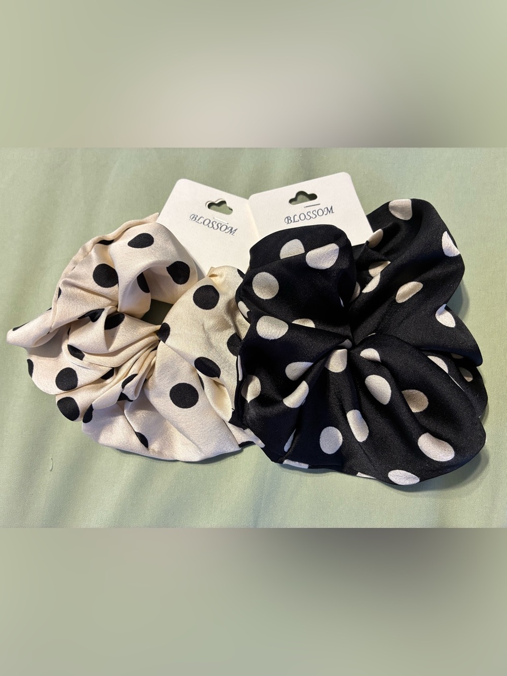 Blossom Polka Dot Satin hair Scrunchie Pair